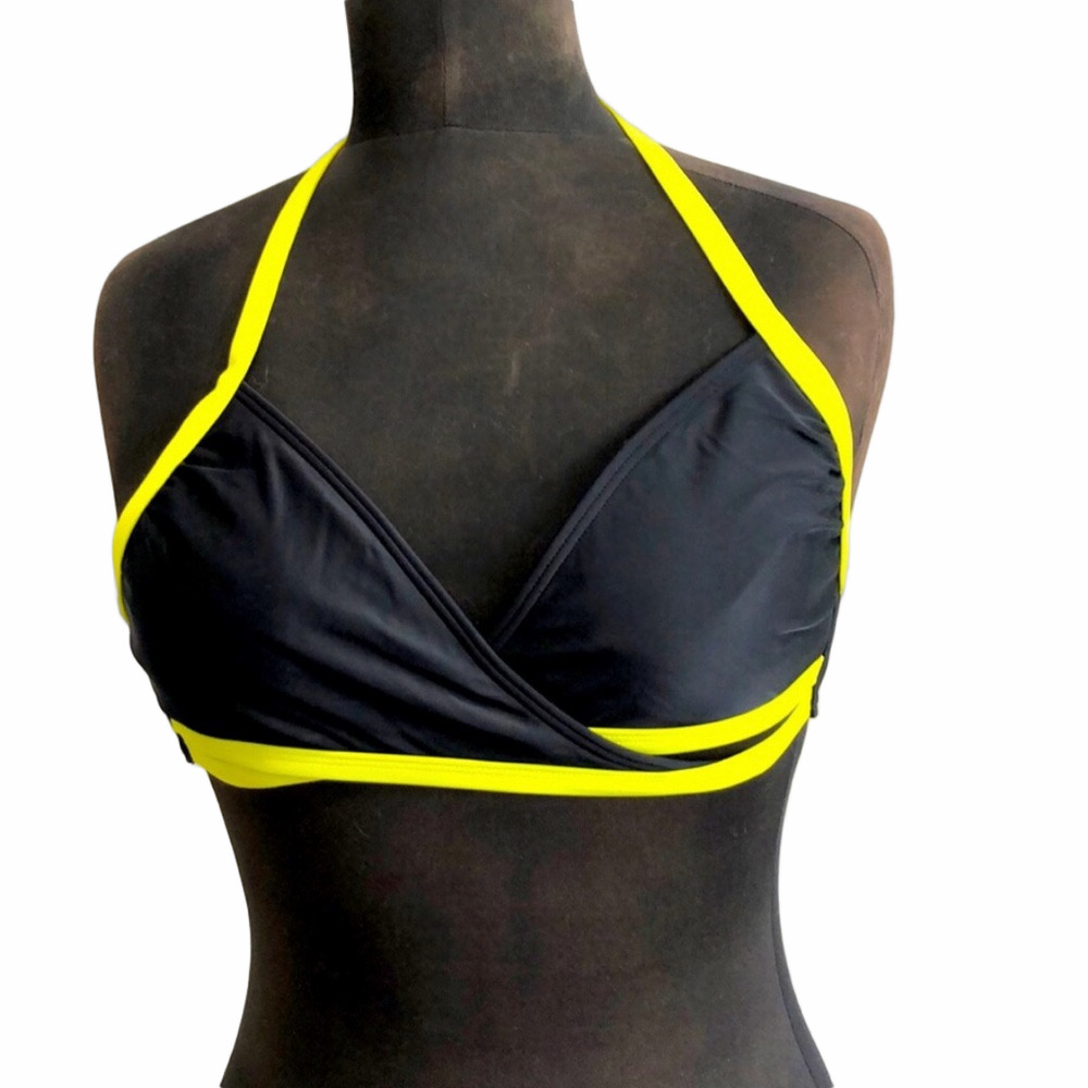 Black & Yellow Bikini Bathing Suit Top Size Large